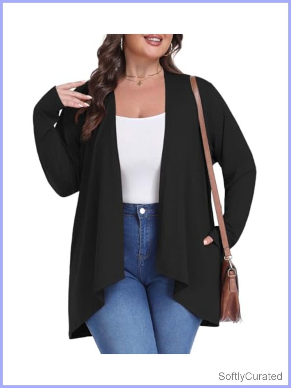 Plus Size Lightweight Open Front Draped Cardigan with Pockets